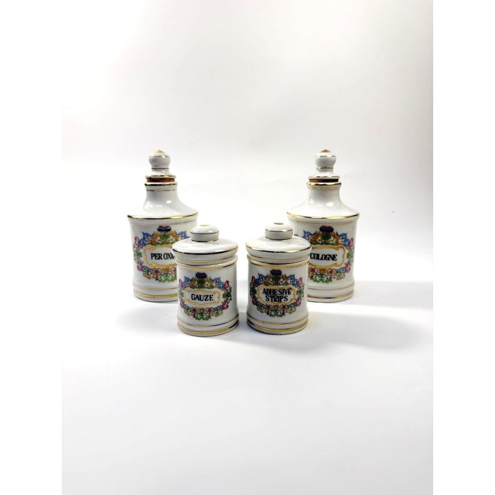Apothecary Jars Paris France Style Porcelain Hand Painted Gold Trim Made Japan - Picture 2 of 16